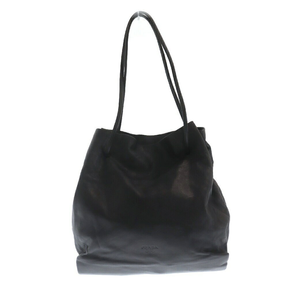 PRADA embossed logo leather handbag shoulder bag black